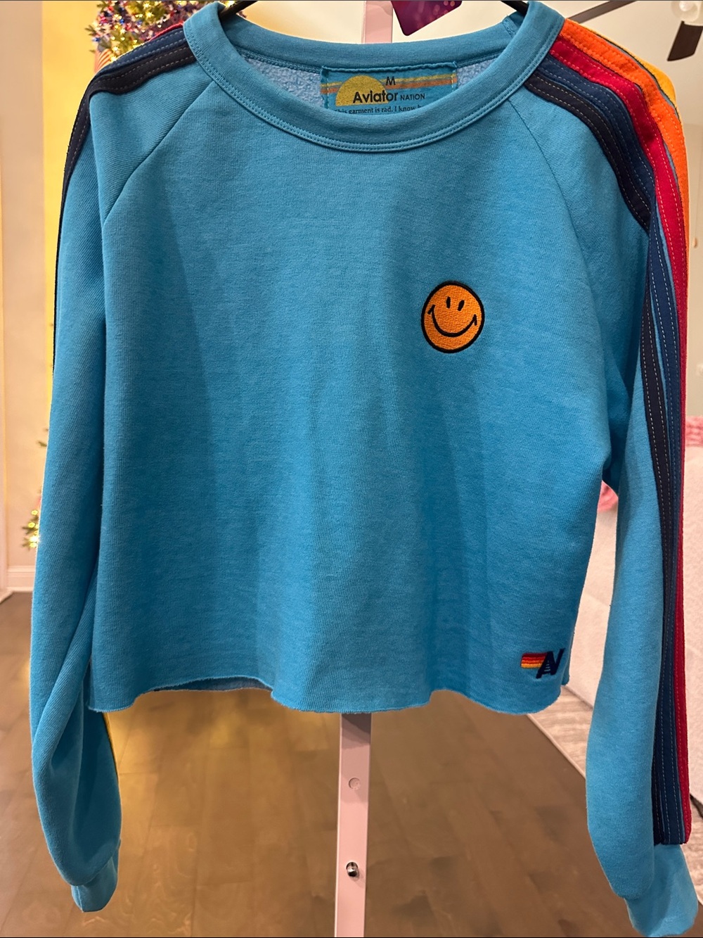Aviator Nation Turquoise Smiley Stripe Sweatshirt